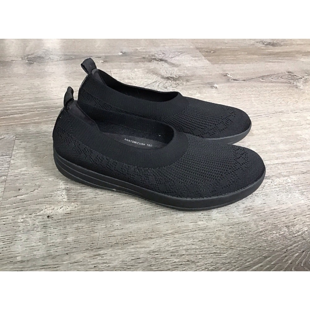 FITFLOP Uberknit Slip-On Ballet Flat Women Size 9 Black Stretch Fabric 083-090